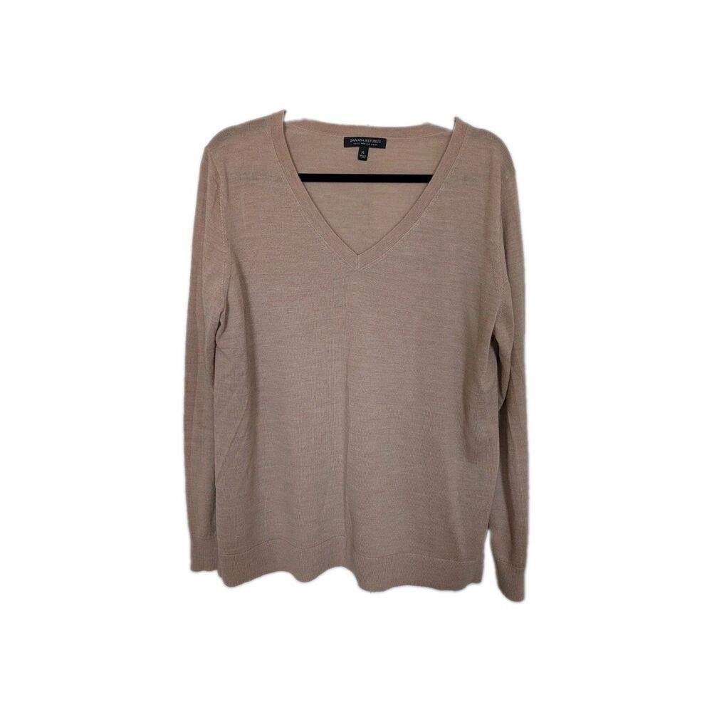 Banana Republic V Neck Merino Wool Sweater Camel Minimalist Quiet Luxury XL